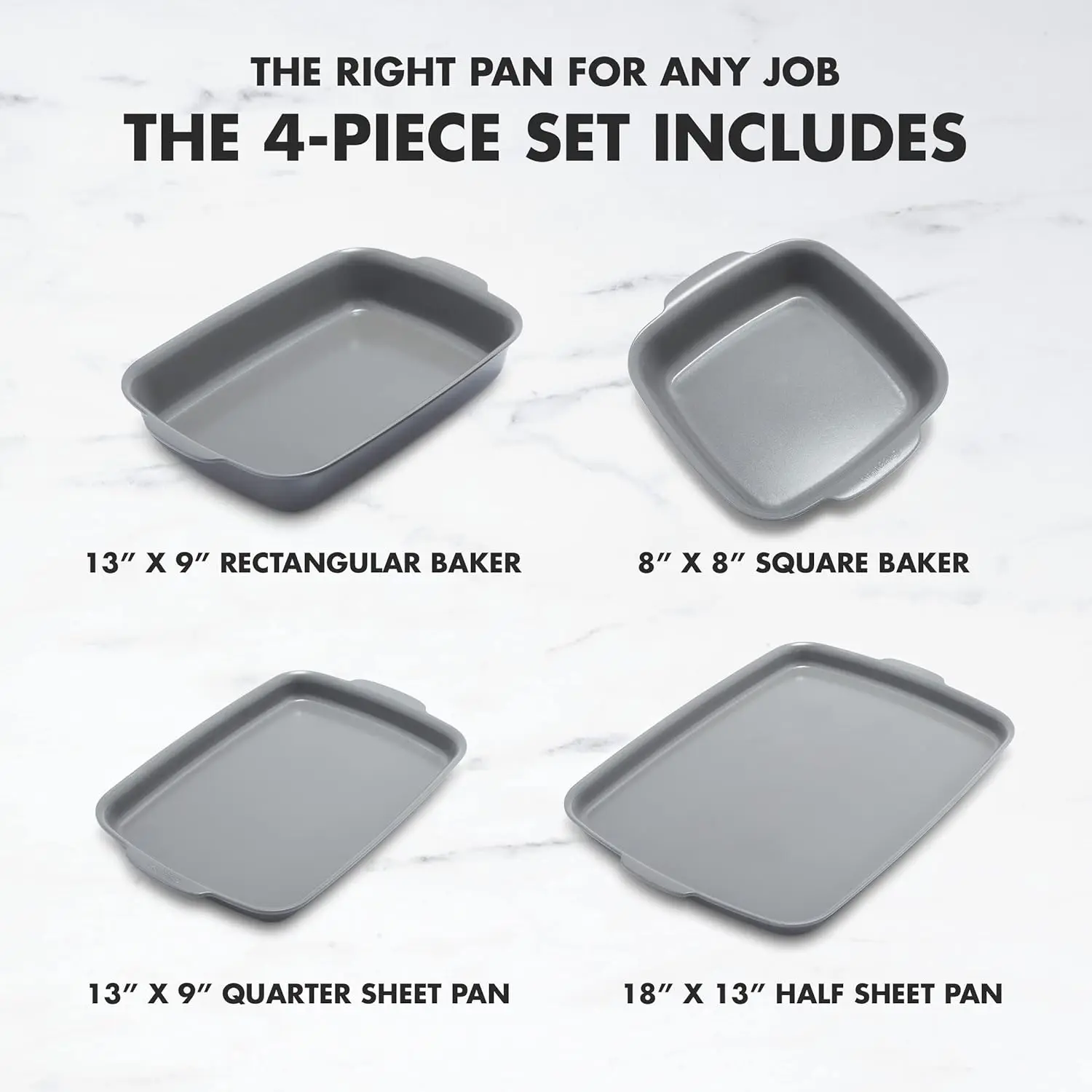 Healthy Ceramic Nonstick 4 Piece Bakeware Set, PFOA and PFAS-Free, Rectangular, Square, Quarter, Half Sheet Baking Pans, Warp-Fr