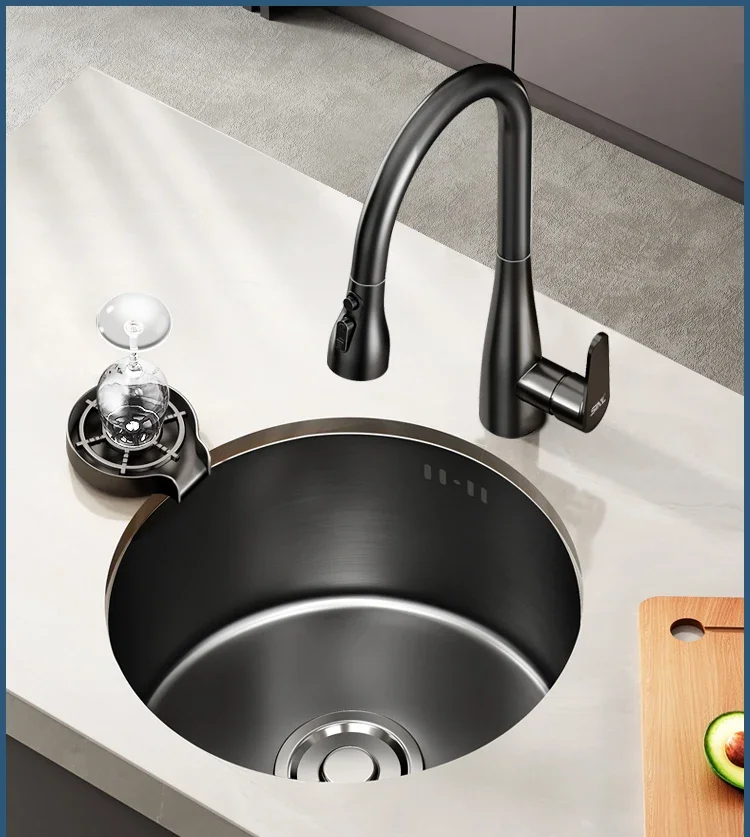 

Черный нанокруглый мини-остров из нержавеющей стали с одним разъемом для кухни