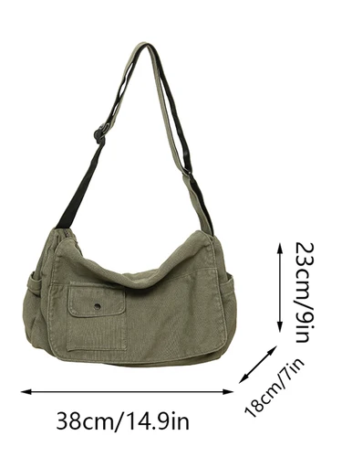 Imagen 2 del producto Bandolera de lona informal, bolso de hombro versátil con tapa de gran capacidad para libros, bolso cruzado ajustable para estudiantes para hombres y mujeres