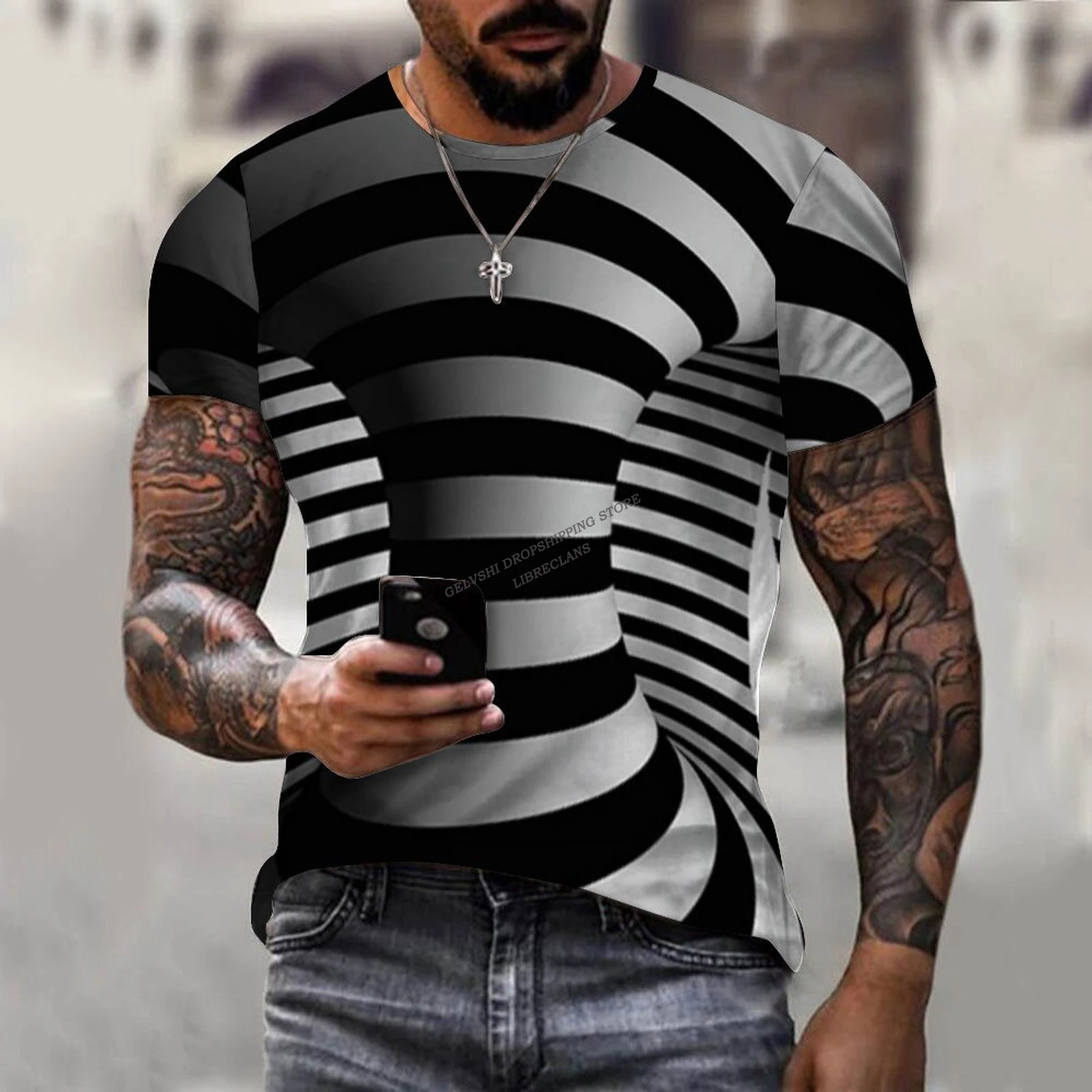 Optical Illusion T Shirt Men Fashion T-shirt Kids Hip Hop Tees Boys Tops Dizzy 3d Print T-shirt Summer Men's T-shirt Oversized