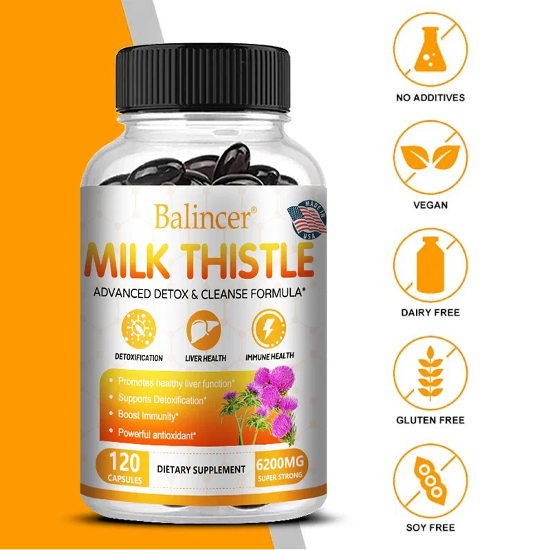 Milk Thistle Capsules Promote Liver Cell Regeneration, Enhance Liver Detoxification, Prevent Damage & Support Liver Health