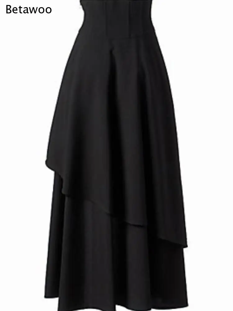 Women Gothic High Waist Skirt Lace Up Corset Waist Asymmetrical Irregular Layered Hem Long Skirt Vintage Steampunk Skirt
