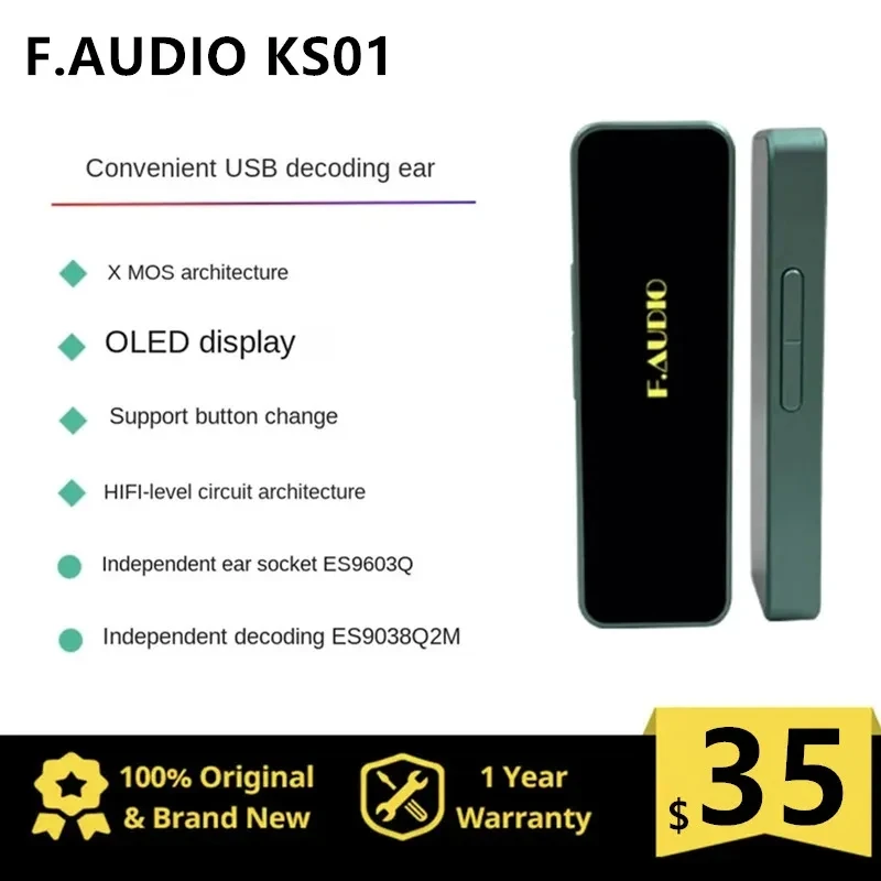 

F.AUDIO KS01 ES9038Q2M＋XMOS Portable Usb Decoding Headphone Amplifier ES9063Q with OLED Screen Display 32Bit/768khz DSD512