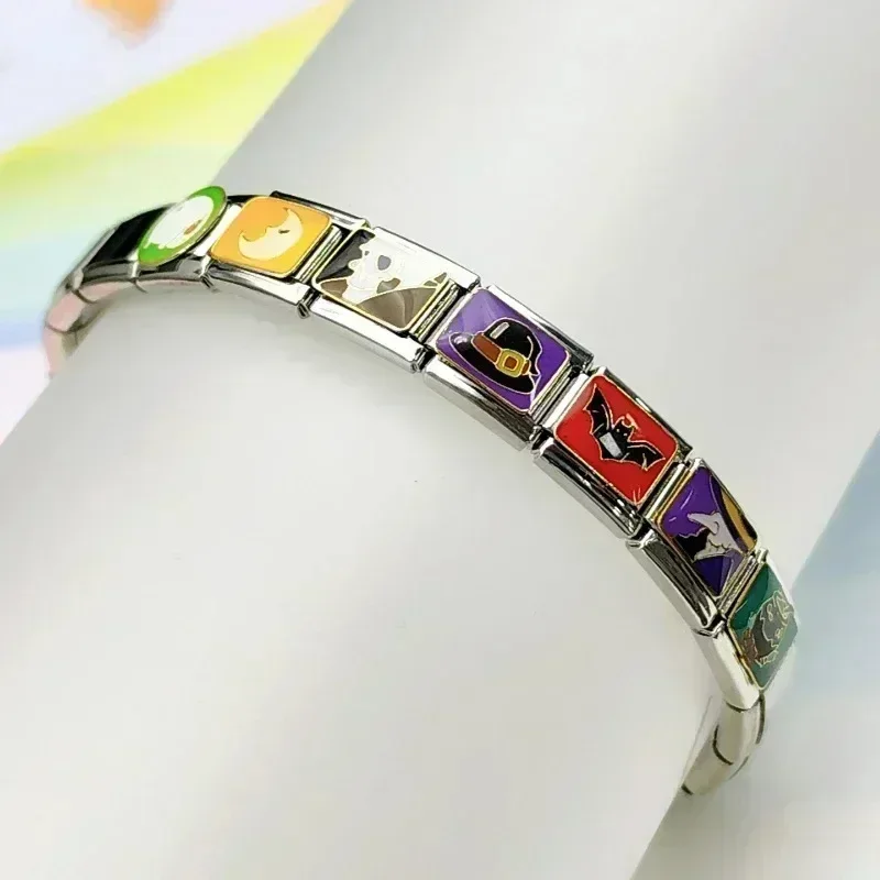 9mm New Halloween Elements Stainless Steel Module Bangle Italian Charm Bracelet Welding DIY Elastic Wristband Splicing Belt Gift