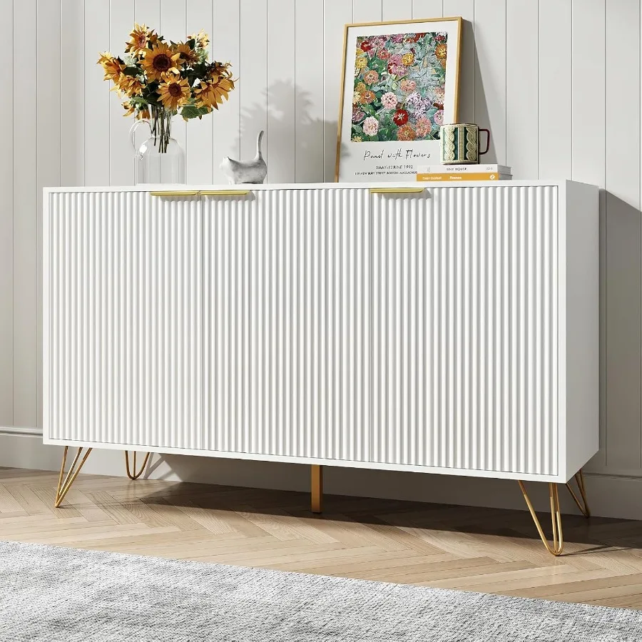 

Storage Cabinet with 3 Doors Buffet Cabinet with Storage Sideboard Coffee Bar Cabinet with Metal Legs and Adjustable Shelf for