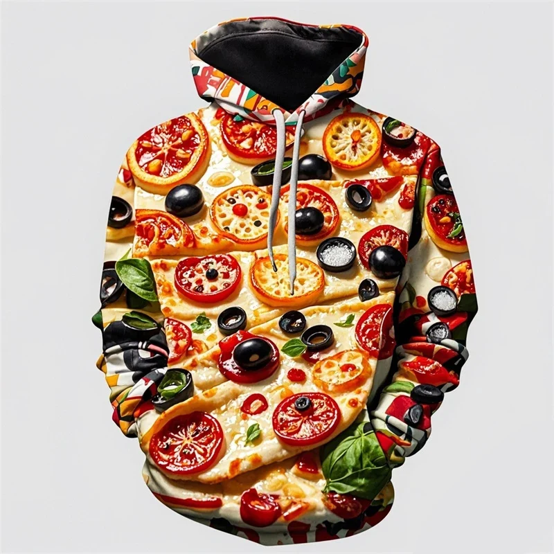 Pepperoni Pizza Graphic Hoodie For Men Food 3D Printed Sweatshirt Spring Autumn Casual Pullover Unisex Long Sleeve Hoodies Tops