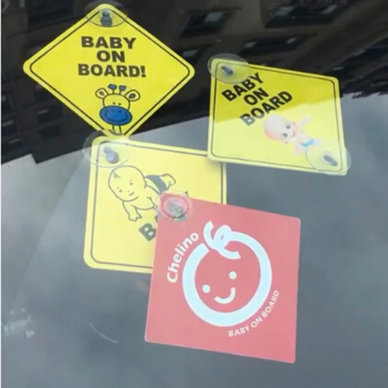 1PC Baby On Board Sign With Suction Cup Car Window Yellow REFLECTIVE Warning Sign 12CM Safe Driving Accesorios