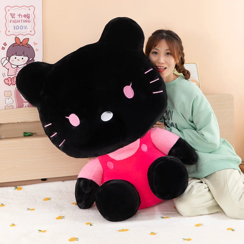 

35/55 см, черный, розовый, плюшевая игрушка «Hello Kitty», черная кожаная кукла KT, волосатый кот, подарок на день Святого Валентина для девочек