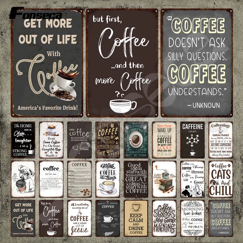 

Coffee Metal Sign with Get More Out of Life with Coffee Vintage Tin Sign Plate Keep Calm and Drink Coffee Tin Plate Cafe Decor