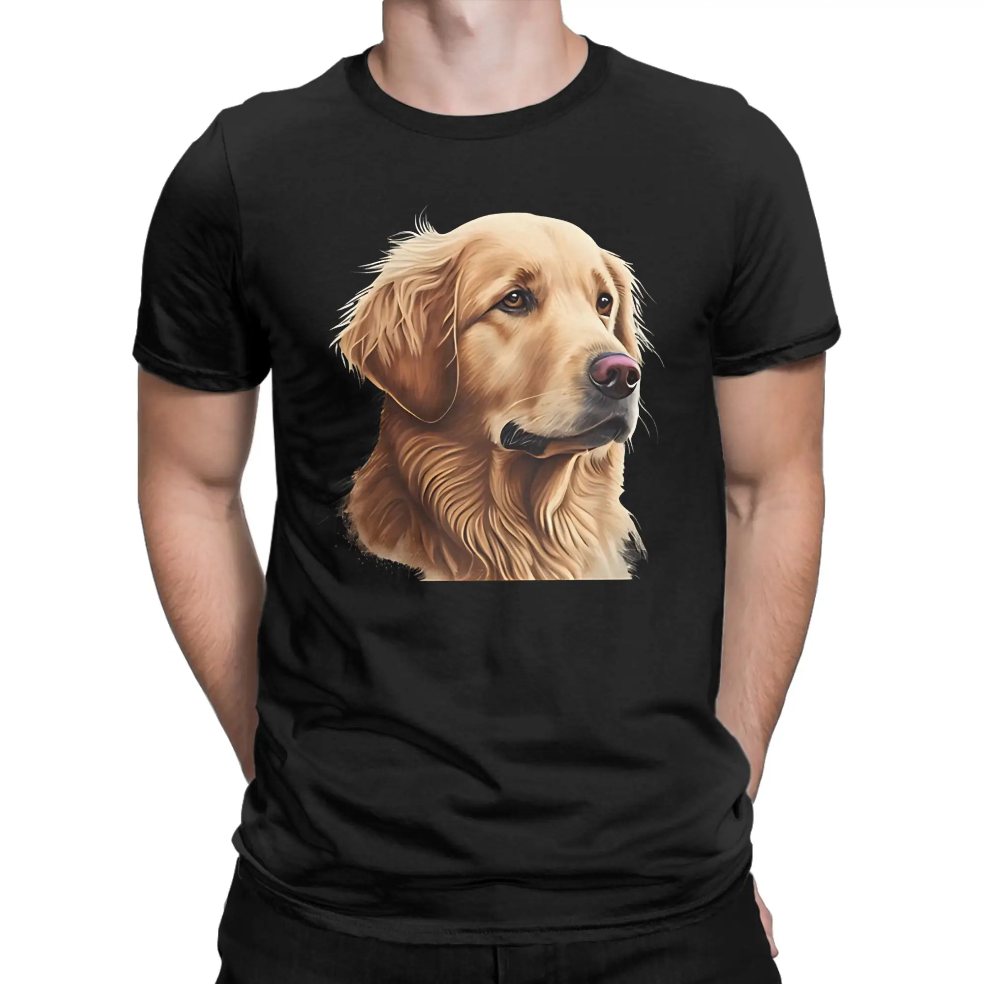 Golden Retriever Head Oil‑painting Art Portrait T Shirt Summer T Shirts Cotton O Neck Plus Size Clothes Short-Sleeved Tops
