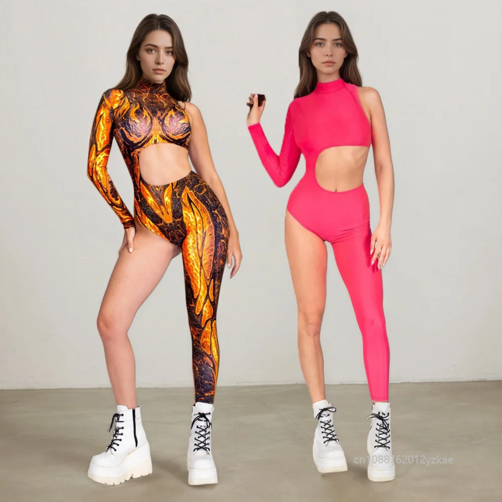 

Lava Burst Halloween Futuristic Bodysuit Holiday Party Nightclub Cosplay Costume Jumpsuit Women's One-arm Neon Disco Tights 2026