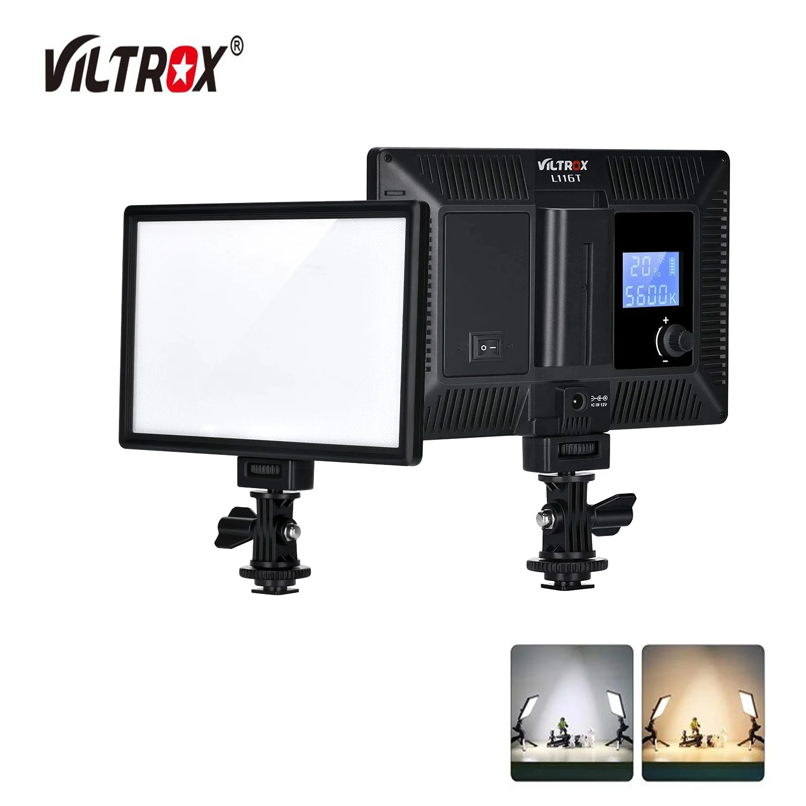 

VILTROX L116T Camera LED Light Panel Super Slim Dimmable CRI95+ Bi-Color 3300K-5600K LED Video Light with LCD Control/Light Moun