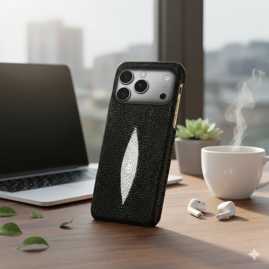 

Luxury Genuine Stingray Leather Phone Case for iPhone 17 Pro Max Air 12 13 14 15 16 Plus Shockproof Cover for Iphone 17 Pro