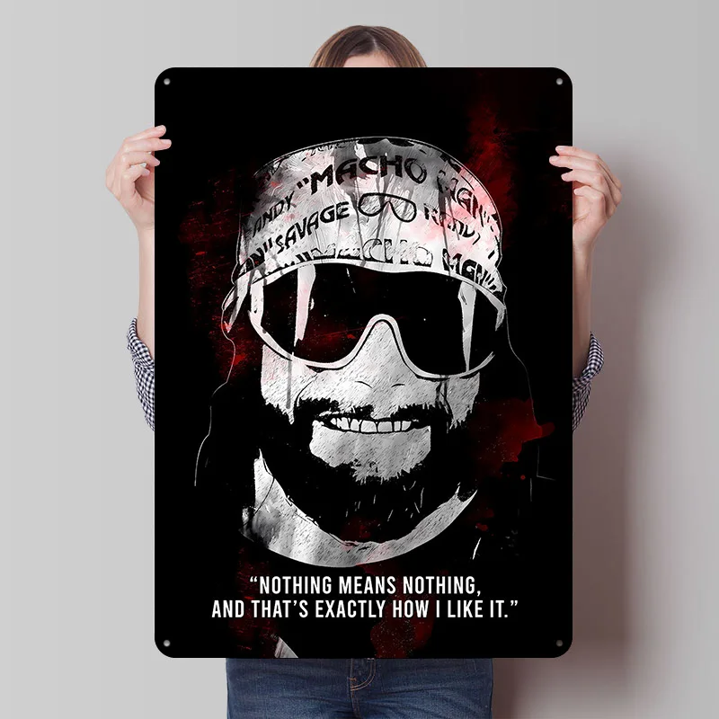 Macho Man Randy Savage Portrait Tinplate Poster Custom Wall Art Vintage Metal Signs Retro Tin Plaque for Garage Decoration Home
