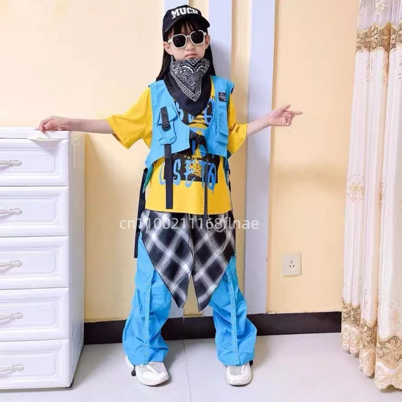Trajes infantis de performance de dança de rua hip-hop, coletes de hip-hop para meninos, tambores, fantasias da moda, fantasias de dança de jazz para meninas