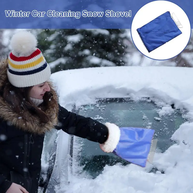 Plush Warm Gloves Snow Shovel Car Window Cleaning Ice Scraper Removal Tool Ice Scraper Glove Mitt Outdoor Winter Tools