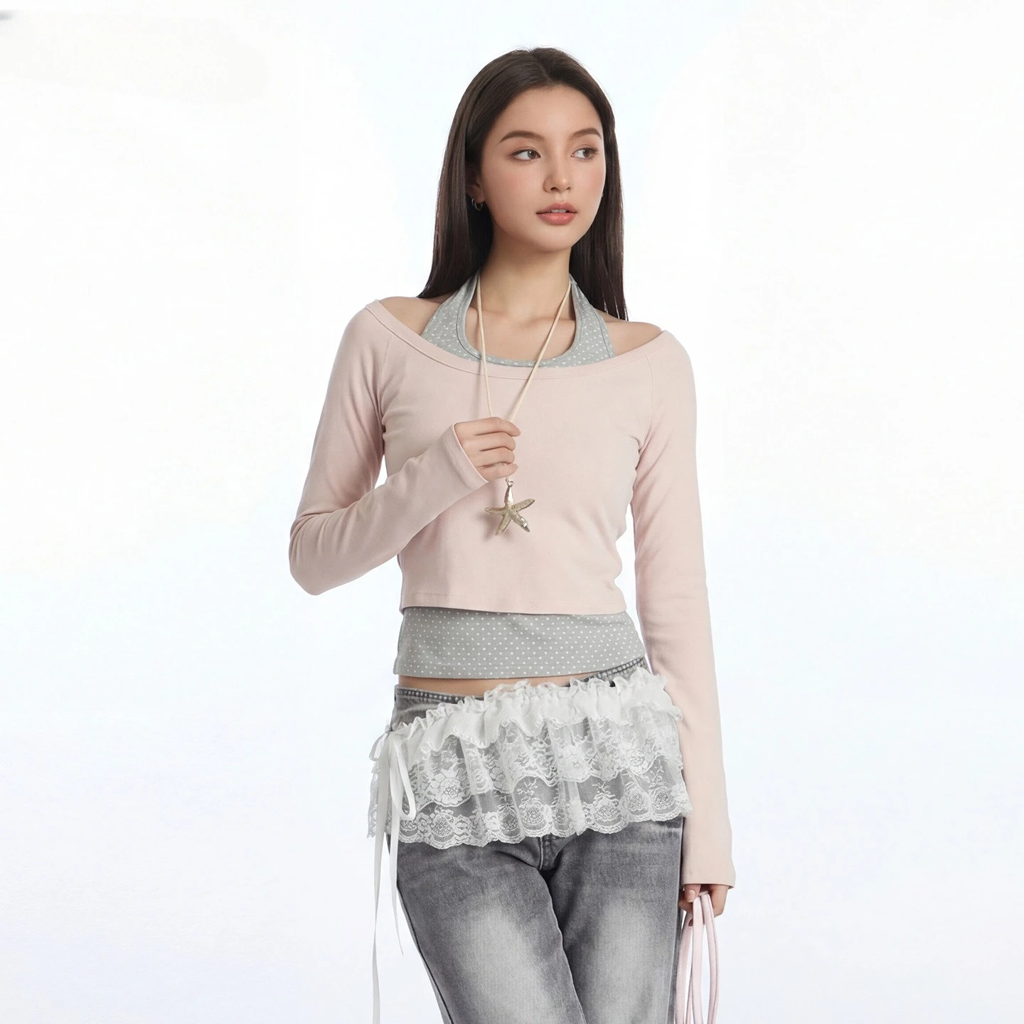 Party Women's Fake Two Piece Halter Neck Short Sleeve T-shirt Spring Autumn 2026 New Slim Fit Inner Wear Basic Fashion Sexy Tops