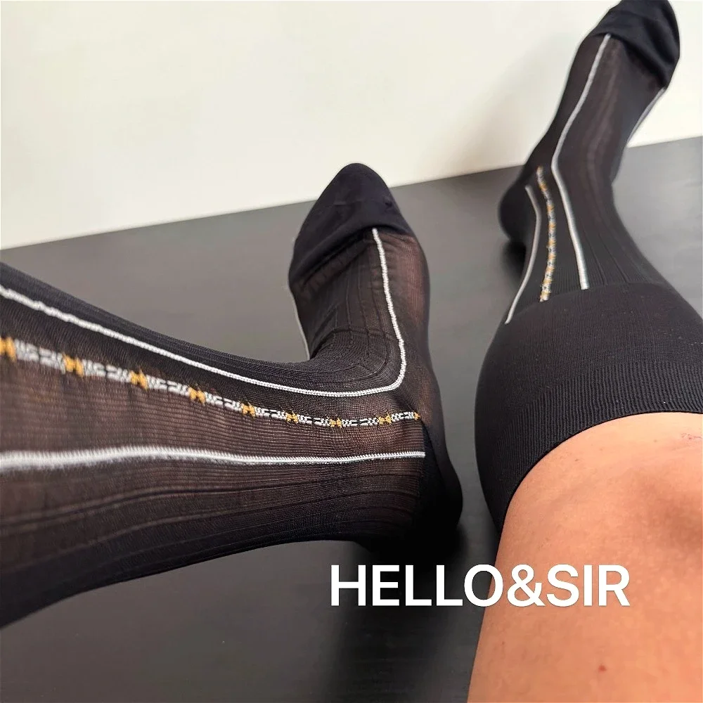 

Ограниченная серия, мужские классические носки, брендовые гольфы, мужские деловые чулки, мужские сексуальные полосатые формальные носки, тонкие длинные носки-трубочки