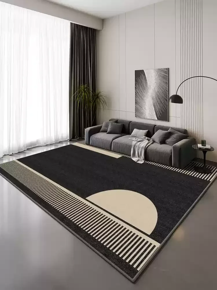 Carpet for Living Room Wabi-Sabi Style Black Striped Geometric Carpets Light Luxury High-End Decorative Rug Waterproof Room Rugs