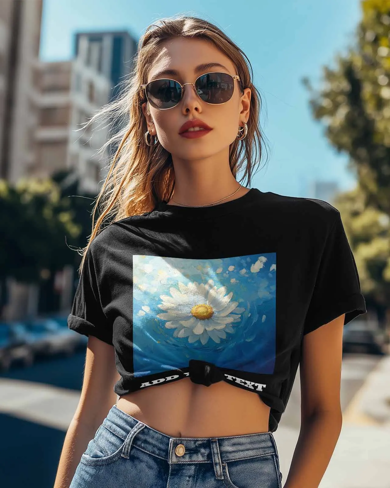 Oil Painting Daisy T-Shirt Lover Gift Sweatshirt Fitness T-shirt Short Sleeve O-neck Clothing Tops