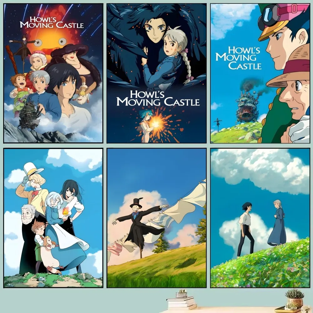 Póster de Anime japonés h-Howls m-moving c-castleS, papel impreso para el hogar, dormitorio, entrada, Bar, cafetería, decoración de pintura artística, 1 ud.
