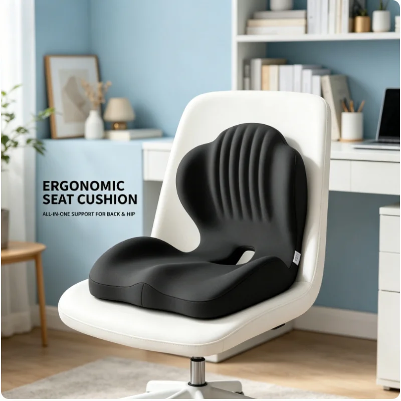Ergonomic Memory Foam Seat Cushion with Lumbar Support Orthopedic Back Tailbone Sciatica Pain Relief for Office Chair Car