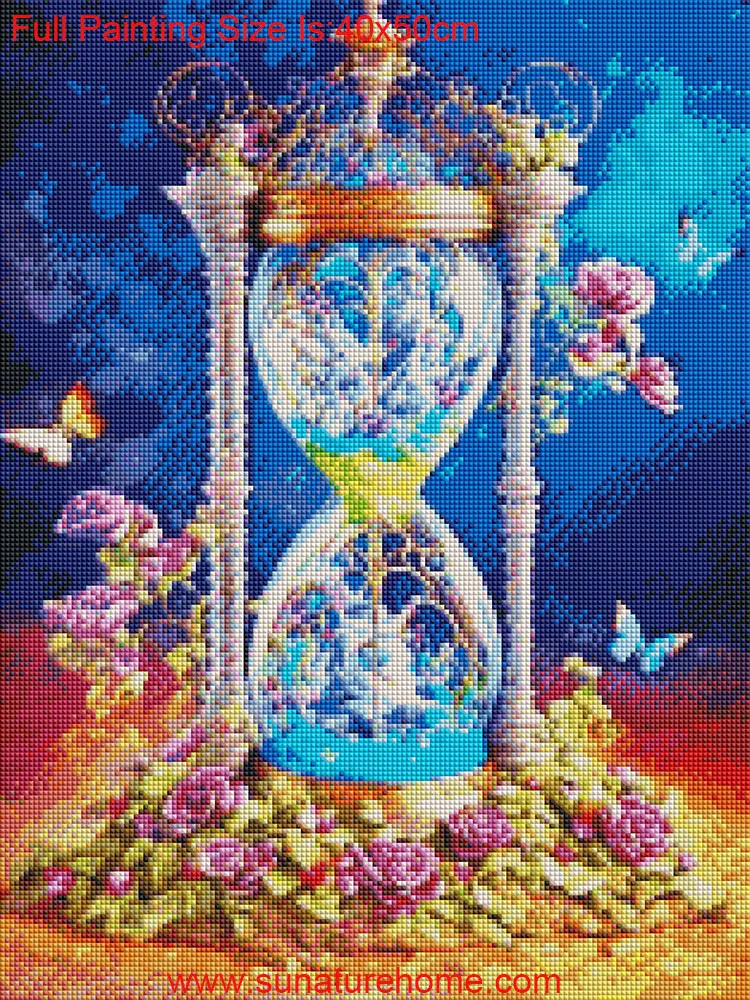 Sunature AB Diamond Painting Art Full Square Round Drills Flower Sand Clock Diamond Painting Kit 5-10 AB Colors