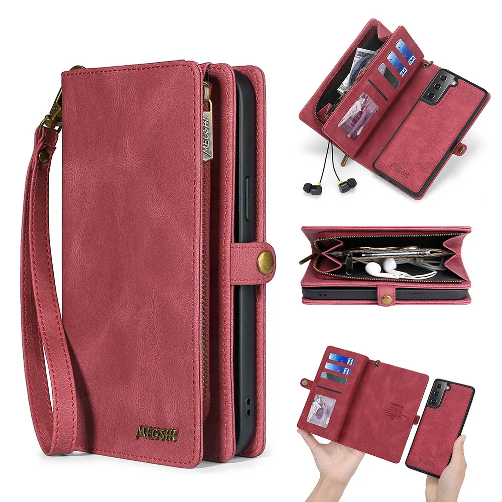 Megshi Wallet Pu Leather Filp Phone Case For Samsung Galaxy S26 S25 S24 S23 S22 S21 S20 Plus Ultra Fe Cover Bags
