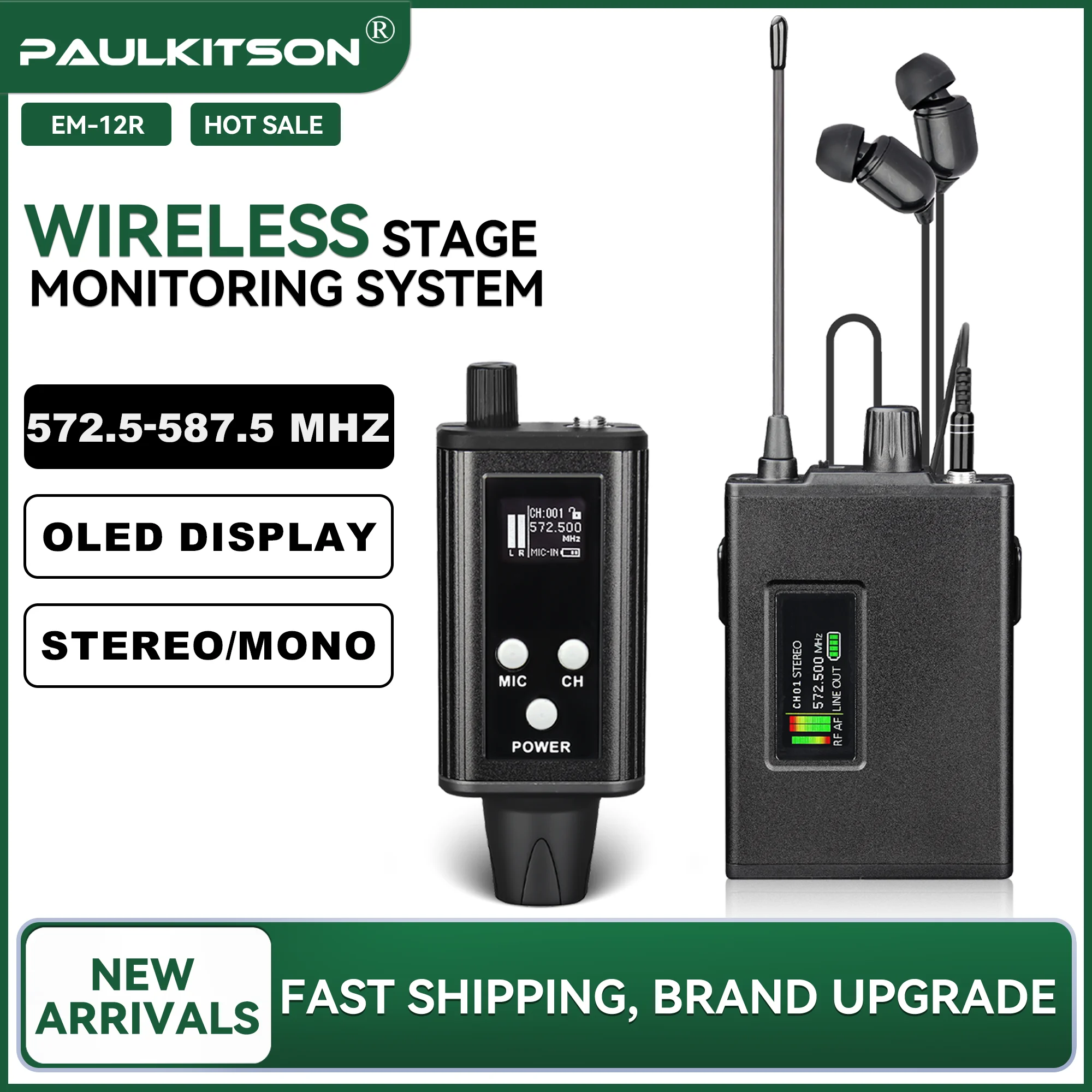 In Ear Monitors For Singers - Paulkitson EM‑12R Drahtloses In-Ear-Monitoring-System 572,5‑587,5MHz OLED