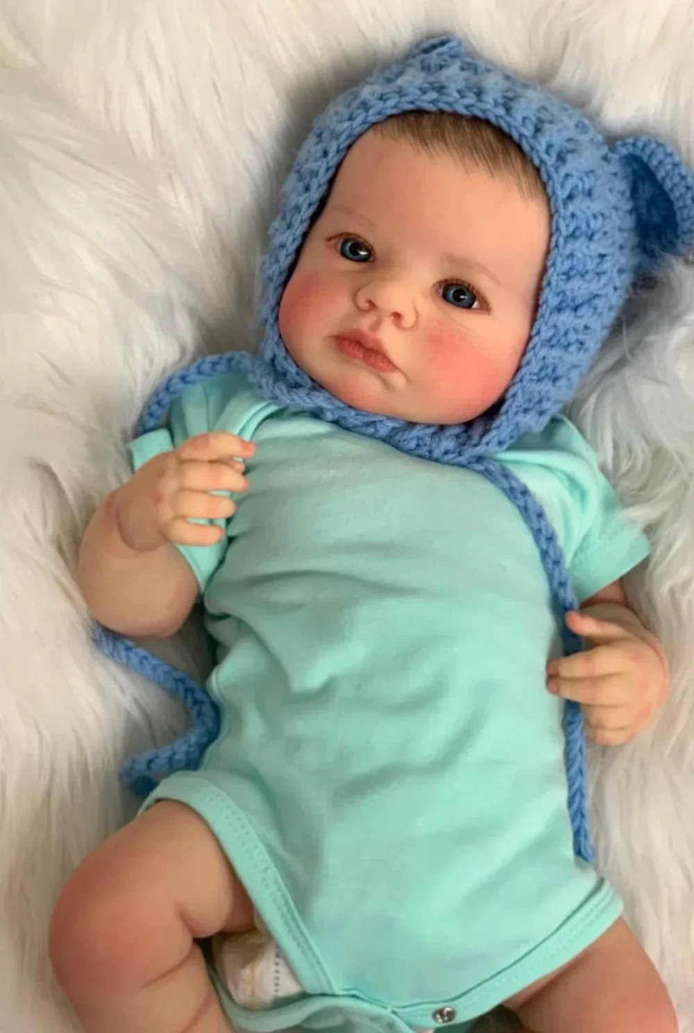 

19inch Handmade Newborn Baby Doll Loulou Awake Lifelike Reborn Bebe Doll Soft Cuddly Doll with 3D Painted Skin Visible Veins