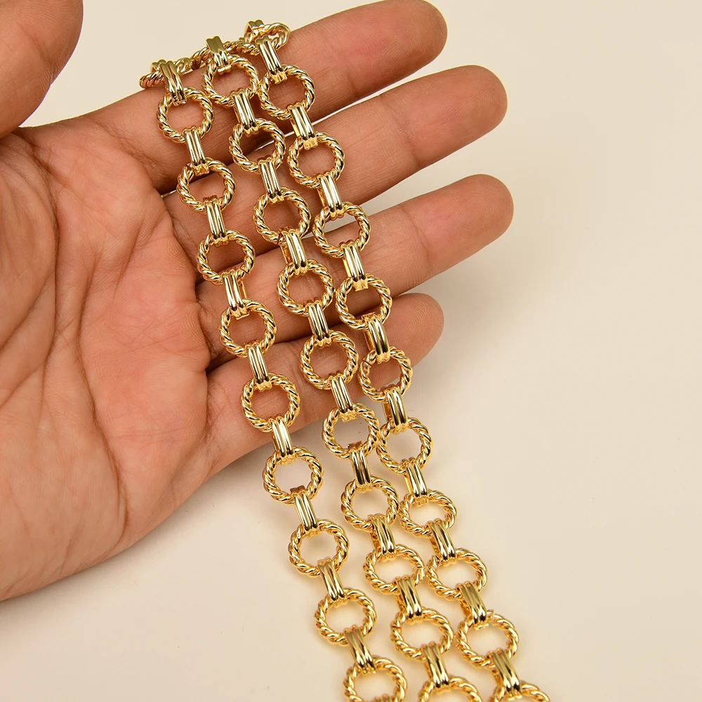 APDGG 1 Meter Yellow Gold Plated Fashion Chain Circle Copper Bezel Set Paperclip Neck Chain Pearl Necklace Making DIY