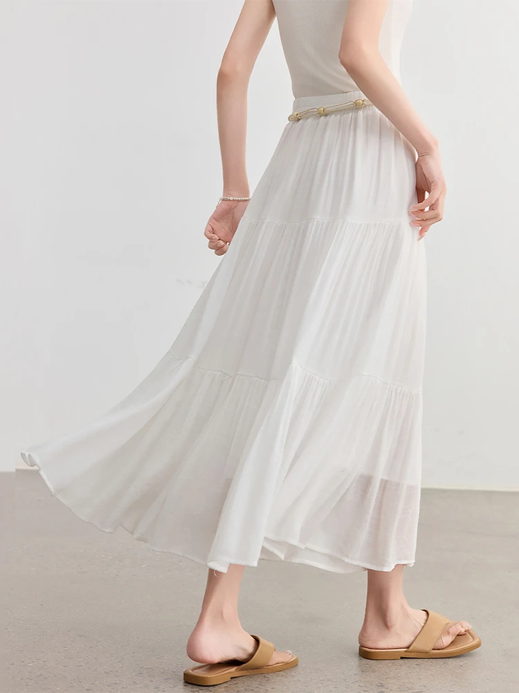 

SENTUBILA Women's Layered Skirts Summer Long White Pleated A Line Midi Skirt 2025 New Collection Elegant Boho Clothing W52QA2340