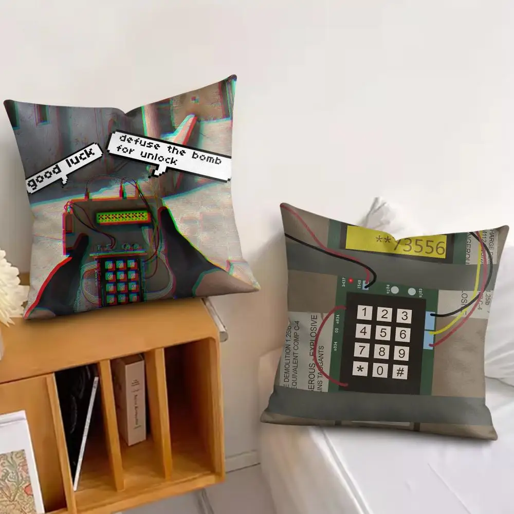 C-CS GO Bomb funny Cushion Cover Silky Short Plush Invisible Zipper Dustproof Sofa Pillow Case for Home Decor