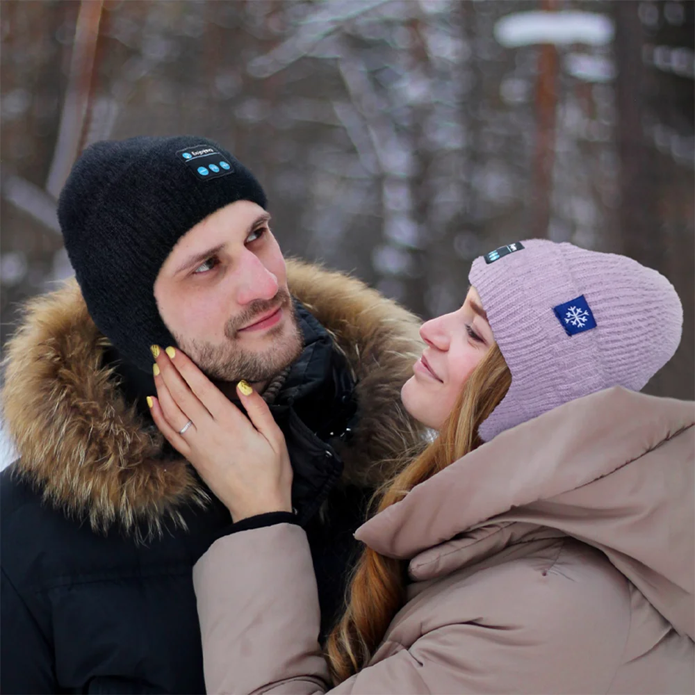Bonnet en tricot Bluetooth sans fil pour hommes et femmes, chapeau avec oreillettes, haut-parleur de musique, bonnet de marche extérieur, violet,
