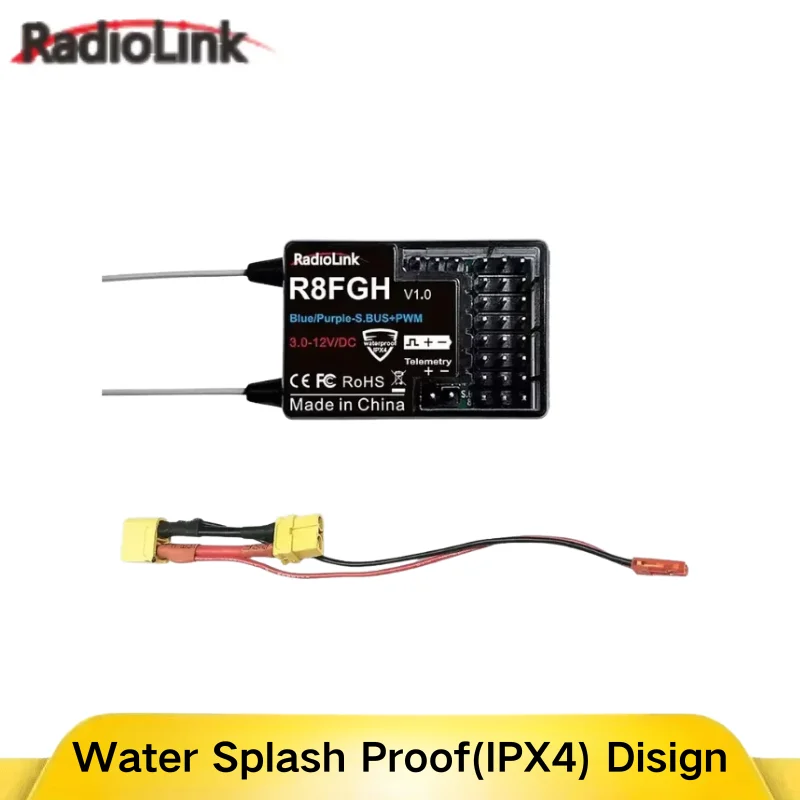 RadioLink R8FGH 8CH Gyro Receiver 2.4GHz, 600m 14S 58.8V Telemetry for RC Car Boat Robot