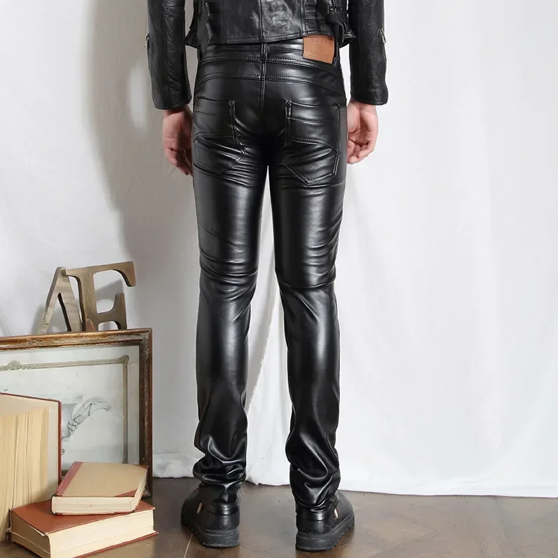 2024 Autumn men leather pants Cultivate one\'s morality feet pants Leisure PU leather pants