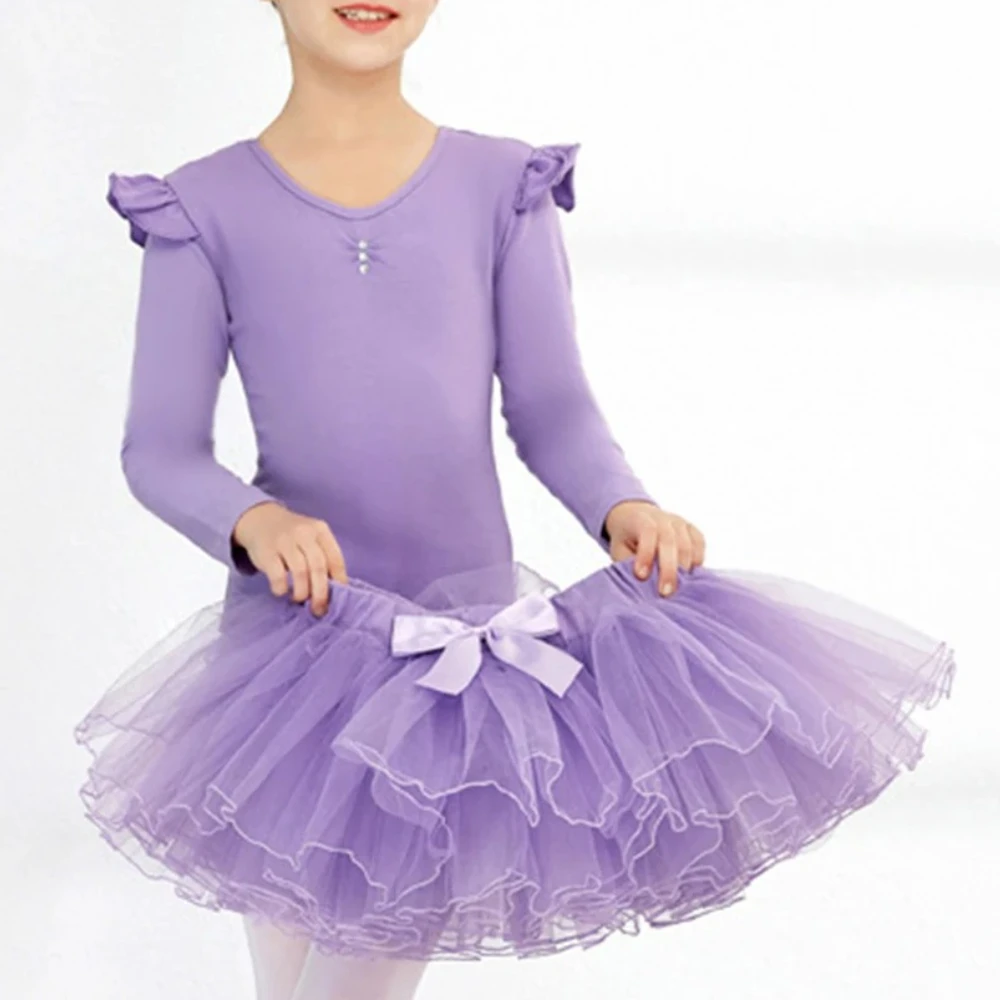Tenue de danse de Ballet pour enfants filles, justaucorps de gymnastique à manches courtes/longues avec jupe en Tulle, Costume de danse pour spectacle sur scène