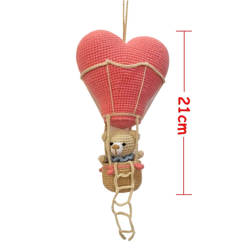 Oso de ganchillo hecho a mano en globo aerostático, decoración colgante para guardería, lindo animal de peluche para colgar en la pared para habitación de niños, decoración móvil para bebé