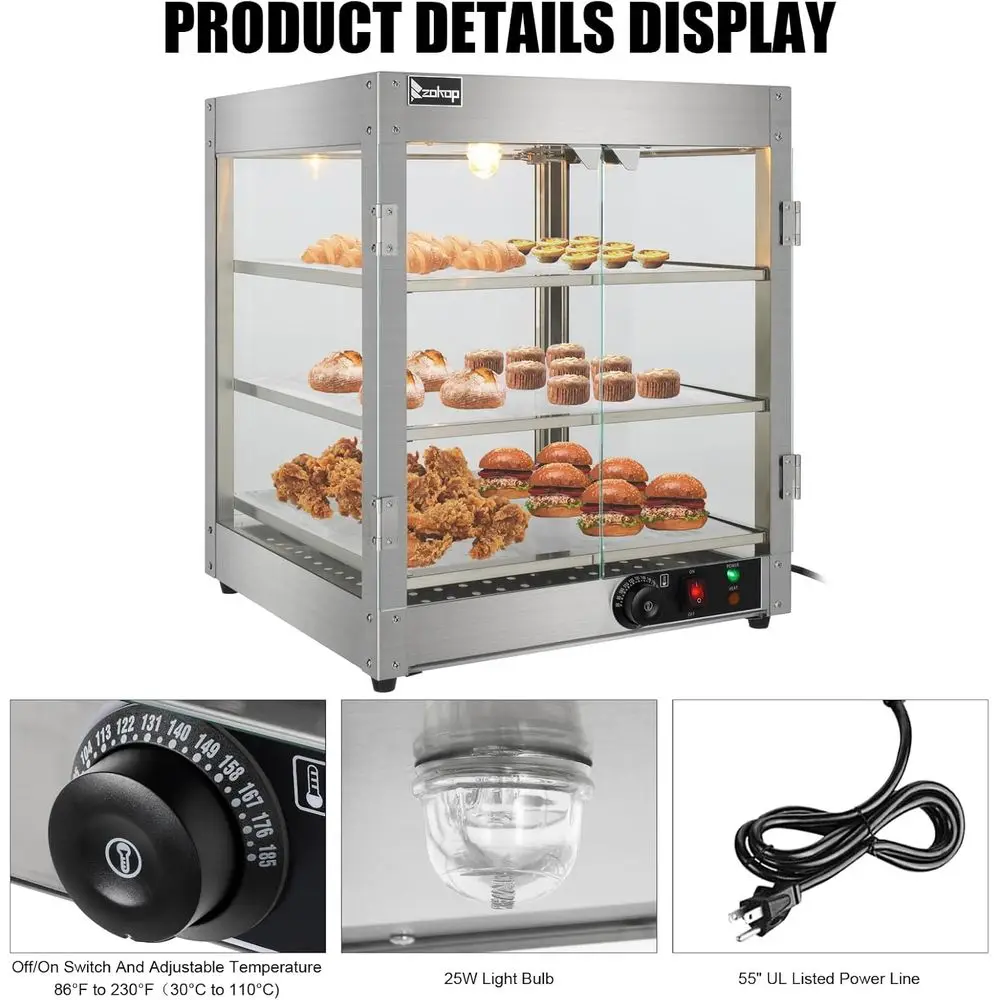 3 Tier Commercial Countertop Pizza Warmer,Glass Food Warmer Case,Electric Buffet Server and Food Warmer view 4