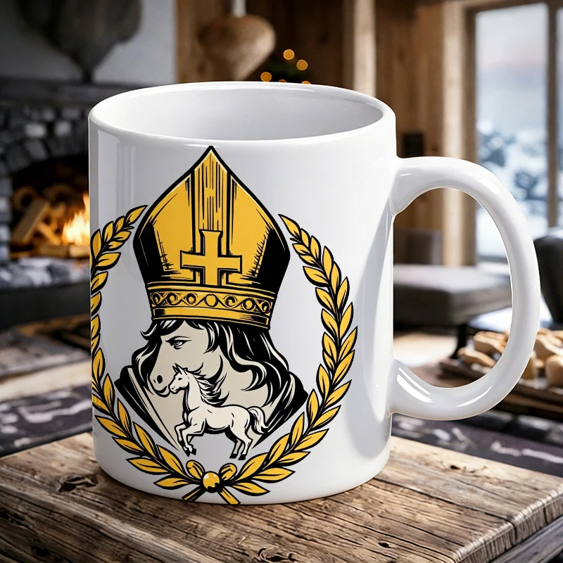 

Creative White Horse Laurel Ceramic Mug, coffee cup, milk cup, office tea cup, drinking cup, fade-resistant, gift for friends