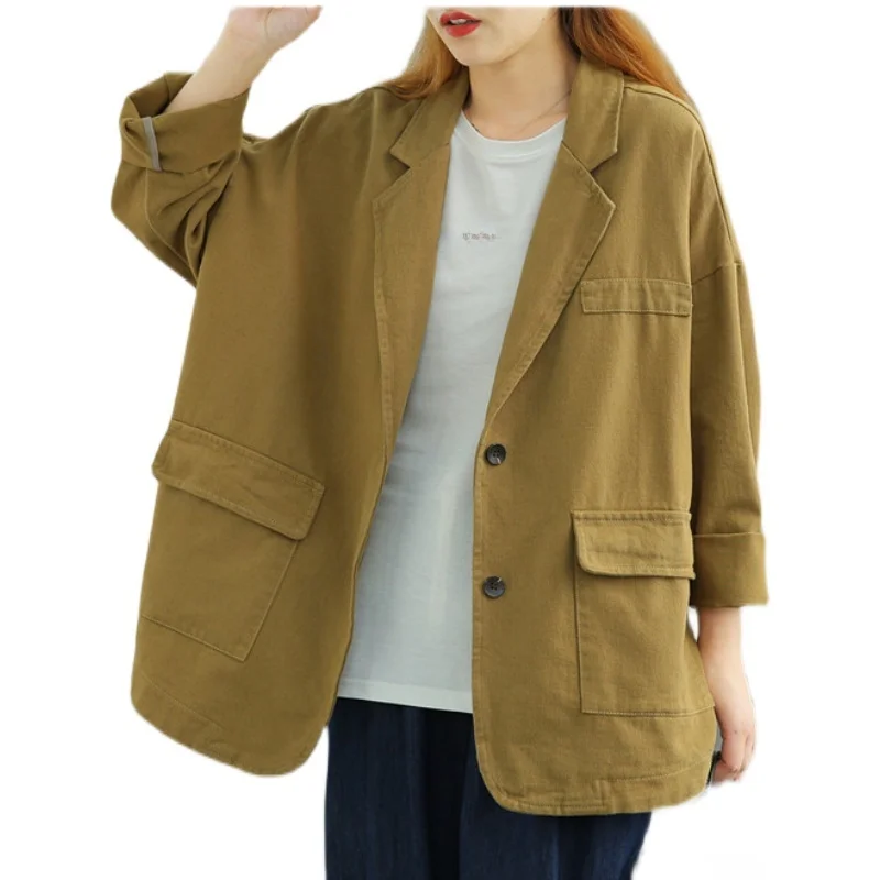 Abito da donna sciolto casual Sle ort Jaet Materiale in cotone Colore puro Pendolarismo Sle Chiusura con bottoni Lungo Sve Lunghezza regolare