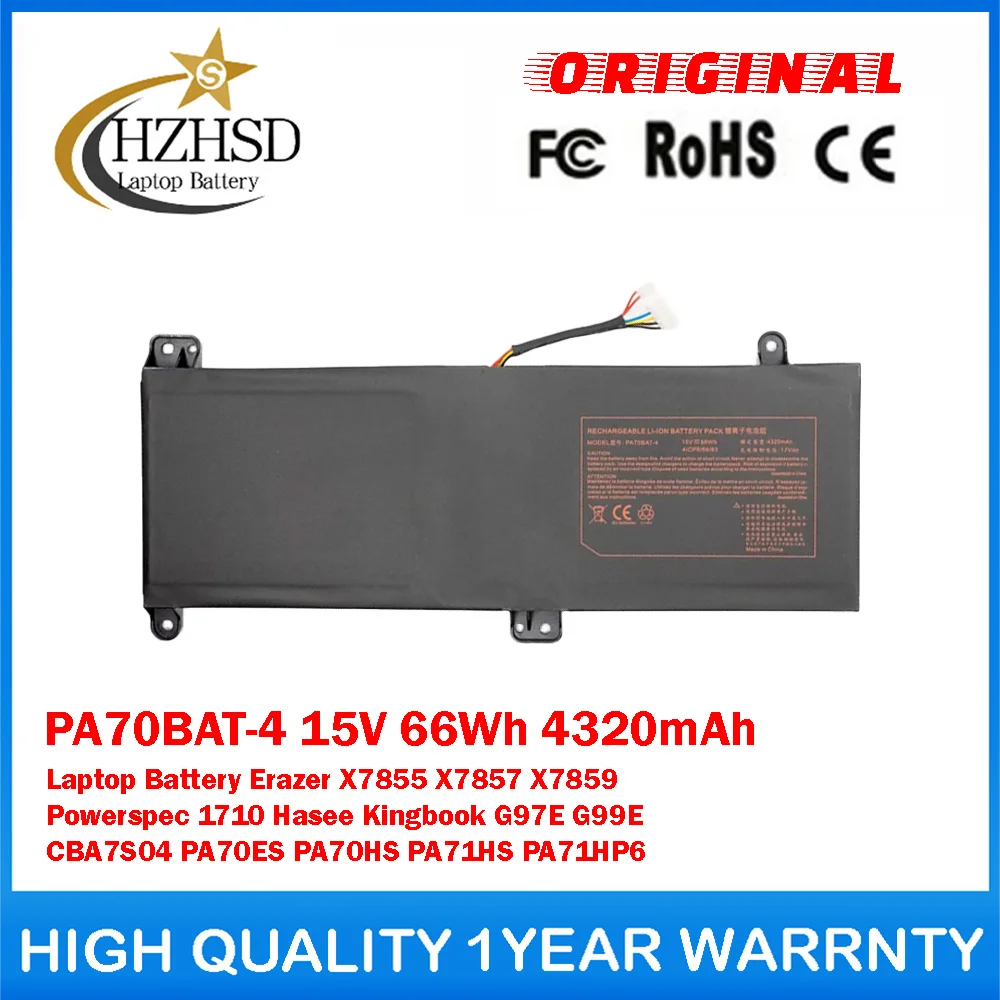 PA70BAT-4 15V 66Wh 4320mAh Genuine Original Laptop Battery For Clevo Erazer X7855 X7857 X7859 Powerspec 1710 Hasee Kingbook G97E