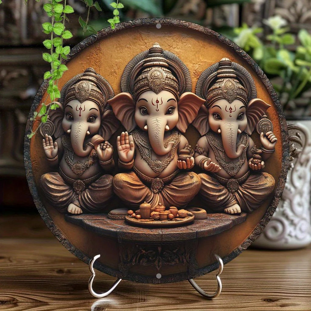

Classic Style Ganesha Themed Aluminum Wall Hanging Decorative Sign & Plaque, Ideal for Coffee, Home, Party Decor, Christmas Gift