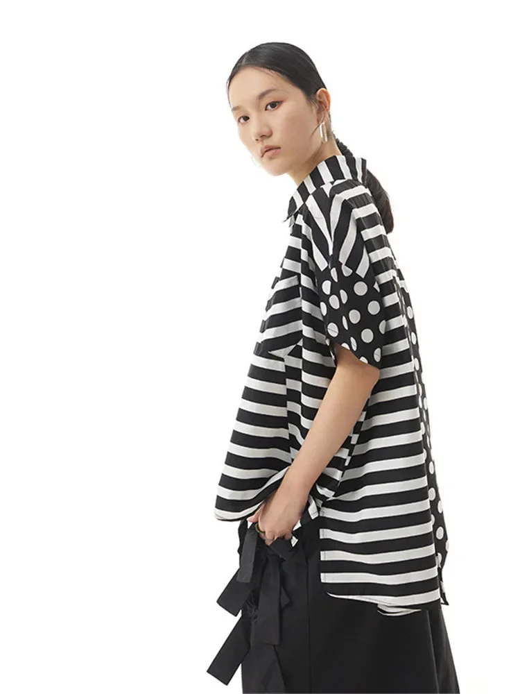 XITAO Striped Blouse Fashion Single Breast Turn Down Collar Small Fresh Casual Style Loose 2022 Summer Minority Shirt WMD5222