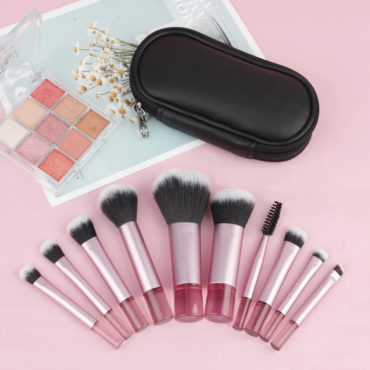 10 pçs mini rt conjunto de pincéis de maquiagem em pó sombra fundação blush liquidificador corretivo beleza ferramentas de maquiagem escova profissional