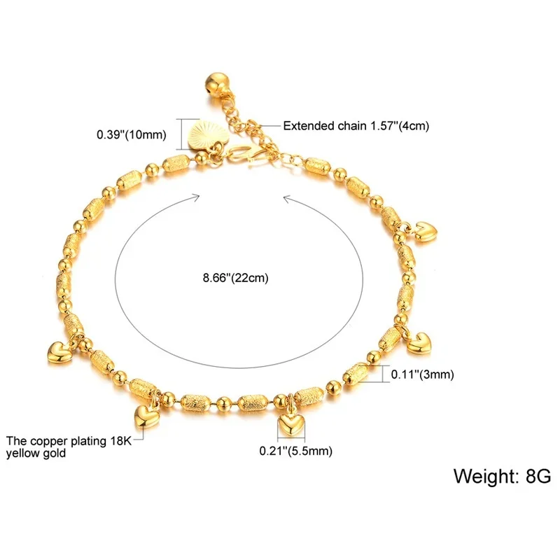 Women Baby Girls Anklets Bracelets 18K Gold Filled Heart Lucky Beaded Ankle Chain Fashion Foot Jewelry Gifts image 3