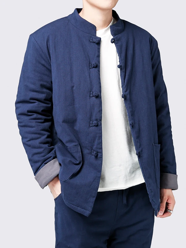 

Мужская зимняя куртка из хлопка и льна в китайском стиле, молодежная, большого размера, ретро, на пуговицах, теплая, с длинными рукавами, воротником-стойкой