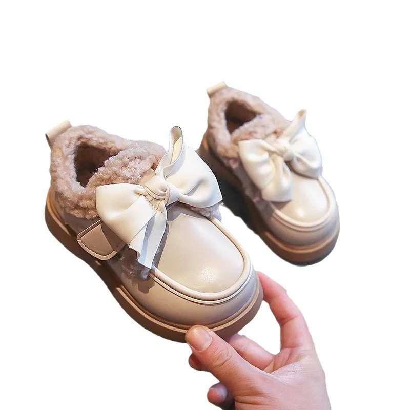 2023 Girl Shoes Cotton Shoe Warm Shoes Girl Plush Thickened Winter Shoes for Girl Princess Leather Shoe Mary Jane Zapato Niña