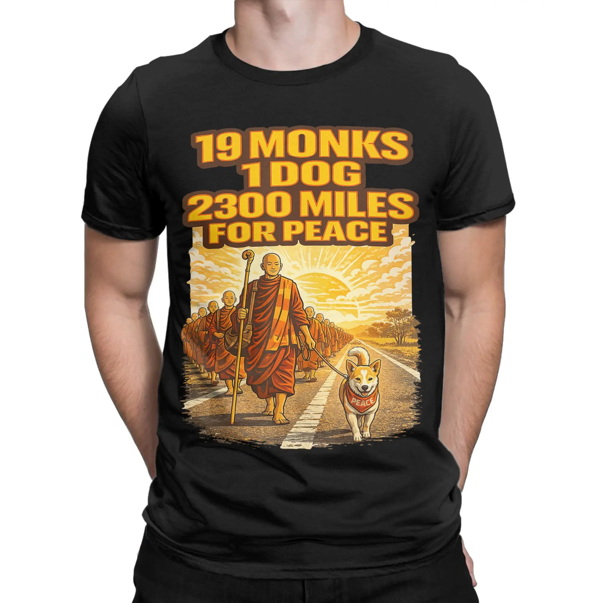 Walk for Peace Buddhist Monks Inspirational Journey T Shirt Summer  100% Cotton T Shirts For Mens Fashion Casual Tee Shirt Gift