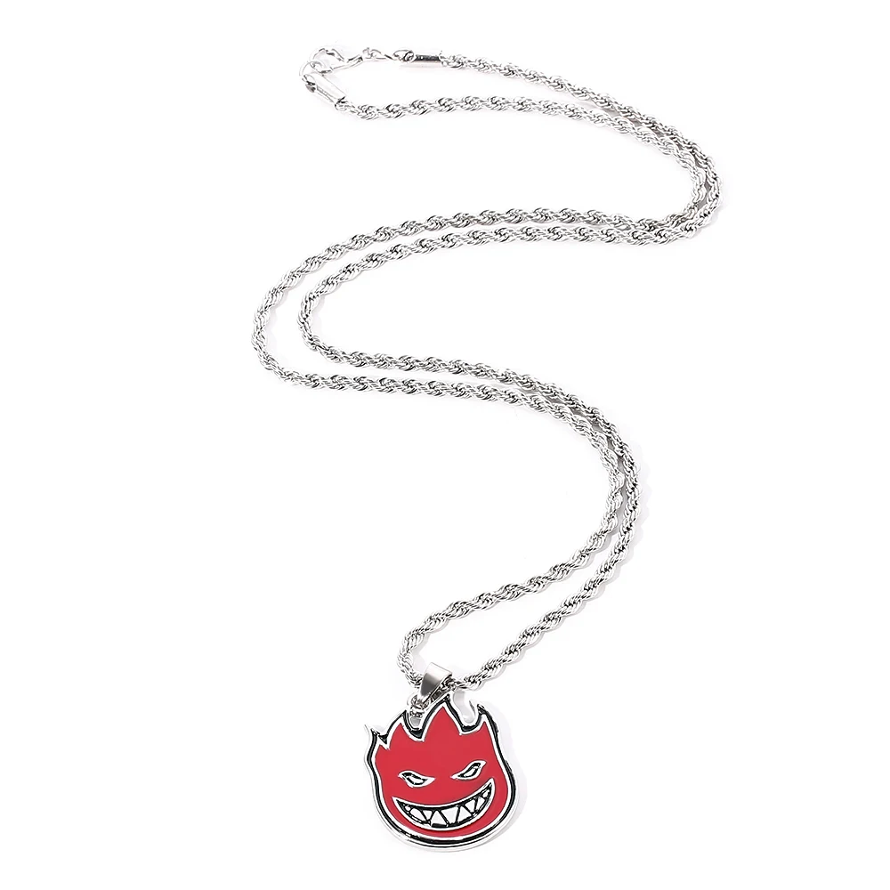 Hip-hop Magic Flame Face Pendant Punk Red Metal For Man Collar Necklace Punk Rock Charm Bar Nightclub Jewelry Accessories